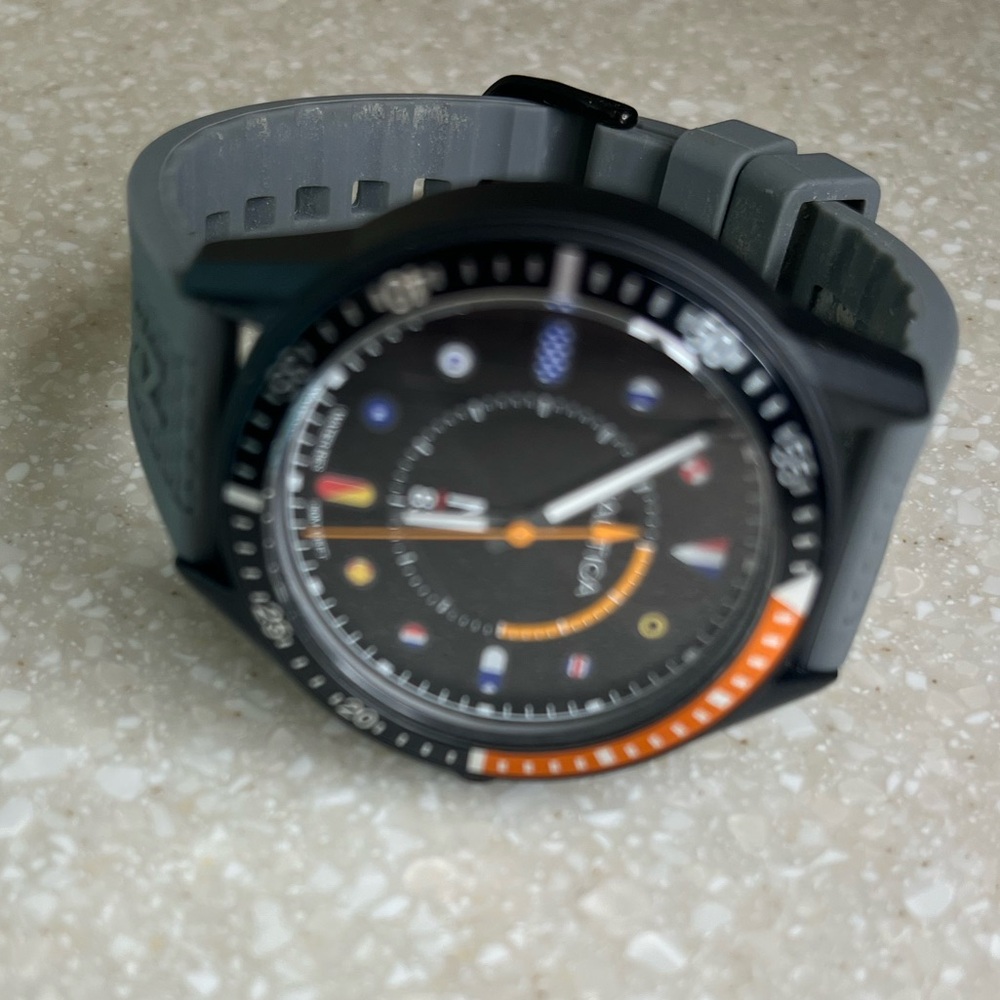 Nautica Black and Orange Smartwatch with Dive-Style Design